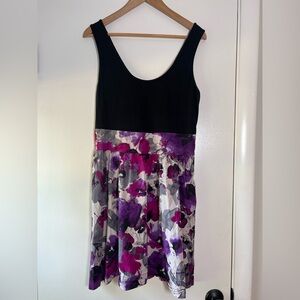 Express Fit & Flare Watercolor Floral Tank Dress Black Purple Magenta Size 12